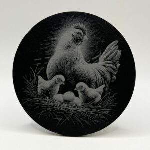 Hønefamilie - Skifer Glassbrikker 4pk.